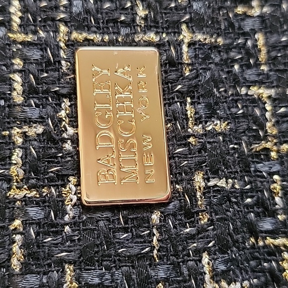 BADGLEY MISCHKA NY Tweed Shoulder Bag w/Gold Tone Chain Strap Black NWT - Picture 5 of 13